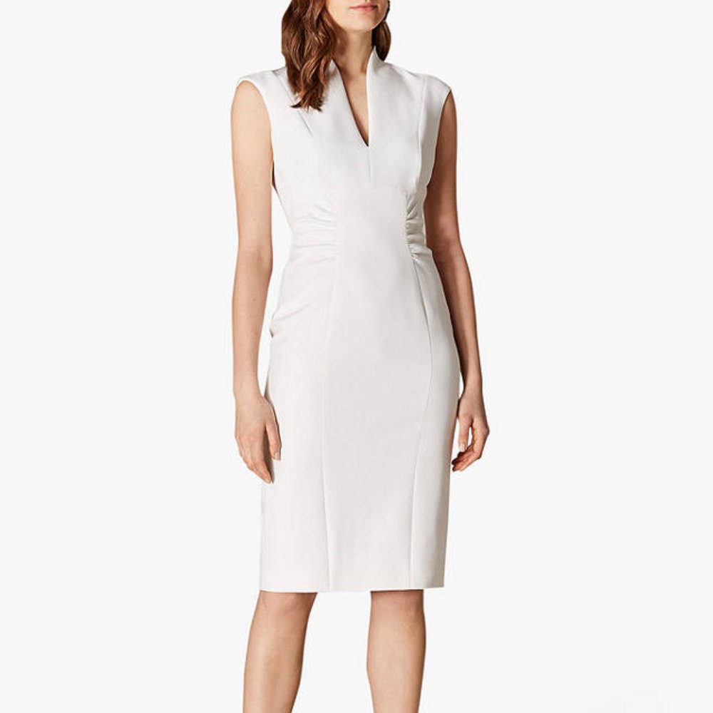Gathered waist pencil dress, Ivory